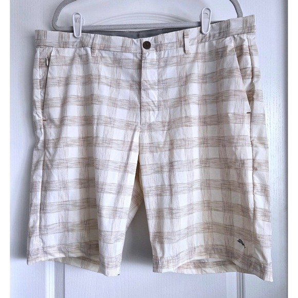 Tommy Bahama Other - Tommy Bahama Tech & Caicos Plaid Shorts Trunks Beige 10" Size 38 Beach Vacation